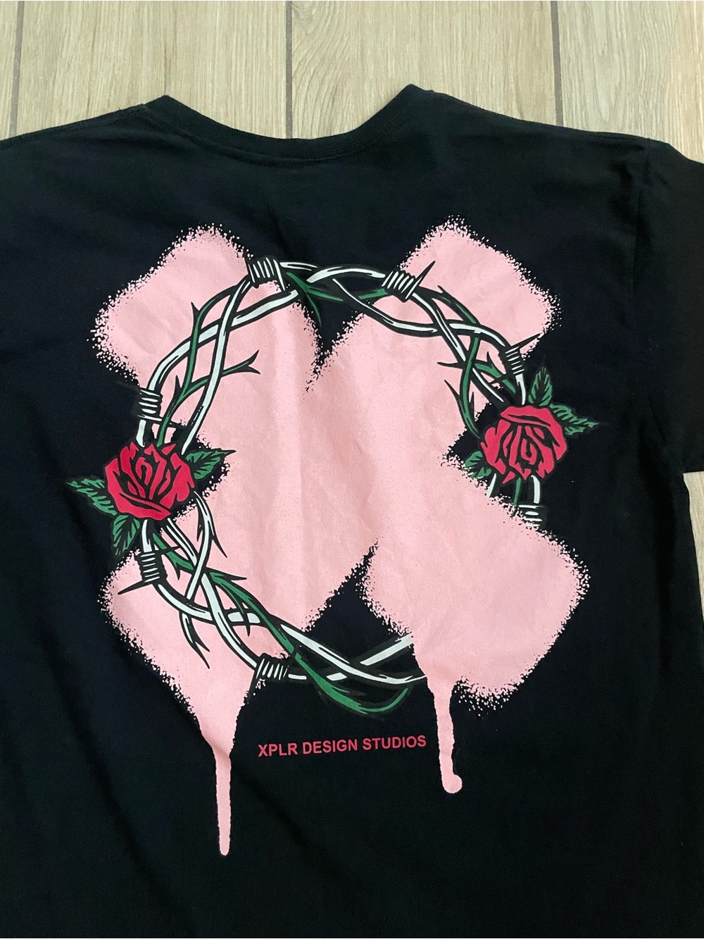 XPLR Design Studios Black Pink X Rose Barbed Wire Graphic T-Shirt Sam & Colby